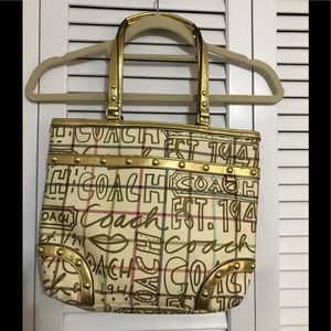 Coach 1946 gold/ cream zip tote